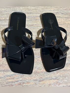 BCBGeneration Black Bow Jelly Slide Sandals